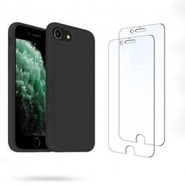 Coque iPhone 7/8/SE2020/SE2022 et 2 écrans de protection - Silicone - Noir