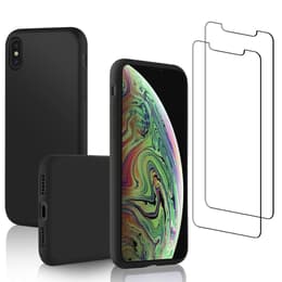 Coque iPhone X/XS et 2 écrans de protection - Silicone - Noir