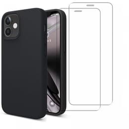Coque iPhone 12 Mini et 2 écrans de protection - Silicone - Noir