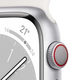 Apple Watch Series 8 (2022) GPS + Cellular 45 mm - Aluminium Argent - Bracelet sport Blanc