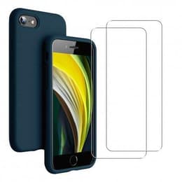 Coque iPhone 7/8/SE 2020/SE 2022 et 2 écrans de protection - Silicone - Bleu