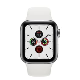 Apple Watch (Series 5) 2019 GPS + Cellular 40 mm - Acier inoxydable Argent - Sport Blanc