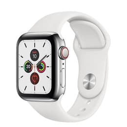 Apple Watch (Series 5) 2019 GPS + Cellular 40 mm - Acier inoxydable Argent - Sport Blanc