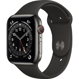 Apple Watch (Series 6) 2020 GPS + Cellular 44 mm - Acier inoxydable Gris sidéral - Bracelet sport Noir