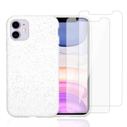 Coque iPhone 11 et 2 écrans de protection - Matière naturelle - Blanc