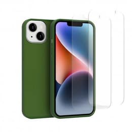 Coque iPhone 14 et 2 écrans de protection - Silicone - Vert