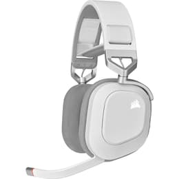 Casque réducteur de bruit gaming filaire + sans fil avec micro Corsair HS80 RGB - Blanc