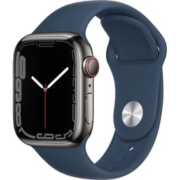 Apple Watch Series 7 (2021) GPS + Cellular 41 mm - Acier inoxydable Argent - Bracelet sport Bleu
