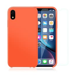 Coque iPhone XR et 2 écrans de protection - Silicone - Orange