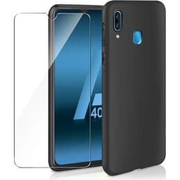 Coque Galaxy A40 et 2 écrans de protection - Silicone - Noir