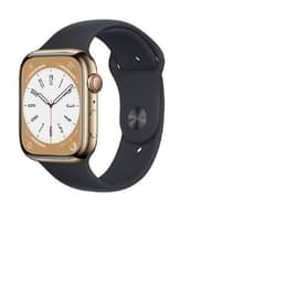 Apple Watch Series 8 (2022) GPS + Cellular 45 mm - Acier inoxydable Or - Bracelet sport Noir