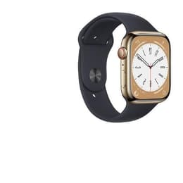 Apple Watch Series 8 (2022) GPS + Cellular 45 mm - Acier inoxydable Or - Bracelet sport Noir