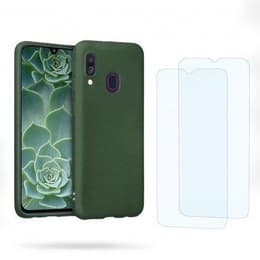 Coque Galaxy A40 et 2 écrans de protection - Silicone - Vert