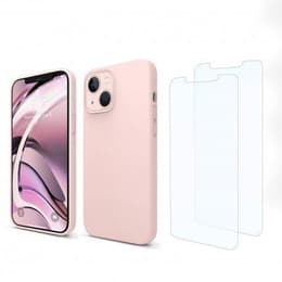 Coque iPhone 13 et 2 écrans de protection - Silicone - Rose