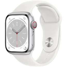Apple Watch (Series 8) 2022 GPS + Cellular 41 mm - Aluminium Argent - Bracelet sport Blanc
