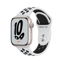 Apple Watch (Series 7) 2021 GPS 45 mm - Aluminium Lumière stellaire - Bracelet sport Nike Blanc/Noir