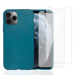 Coque iPhone 11 Pro et 2 écrans de protection - Matière naturelle - Bleu