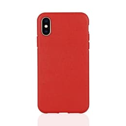 Coque iPhone X/XS et 2 écrans de protection - Matière naturelle - Rouge