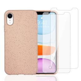 Coque iPhone XR et 2 écrans de protection - Matière naturelle - Rose