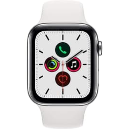 Apple Watch Series 5 (2019) GPS + Cellular 44 mm - Acier inoxydable Argent - Bracelet sport Blanc