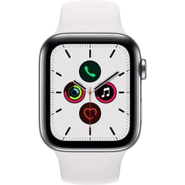 Apple Watch (Series 5) 2019 GPS + Cellular 44 mm - Acier inoxydable Argent - Sport Blanc