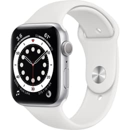 Apple Watch (Series 6) 2020 GPS + Cellular 44 mm - Acier inoxydable Argent - Boucle sport Blanc