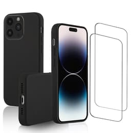 Coque iPhone 14 Pro Max et 2 écrans de protection - Silicone - Noir