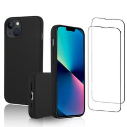 Coque iPhone 14 et 2 écrans de protection - Silicone - Noir