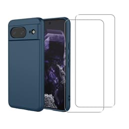 Coque Google Pixel 8 et 2 écrans de protection - Silicone - Bleu