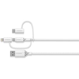 OtterBox Câble renforcé 3 en 1 USBA-Micro/Lightning/USBC - Série Performance, Blanc