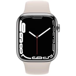 Apple Watch (Series 7) 2021 GPS + Cellular 45 mm - Acier inoxydable Gris - Bracelet sport Blanc