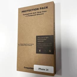 Coque iPhone 14 et 2 écrans de protection - Plastique recyclé - Transparent