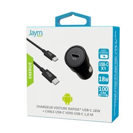 JAYM - Pack Chargeur voiture Rapide USB-C 18W PD + Câble USB-C 1 mètre Vers Type-C - Noir
