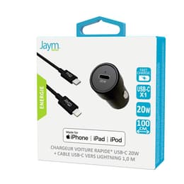 JAYM - Pack Chargeur voiture Rapide USB-C 20W PD + Câble USB-C 1 mètre Compatible Lightning MFI Blanc