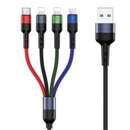 Câble en nylon de charge 2A- 3 m : 4 en 1 Lightning (x2), micro USB et Type C