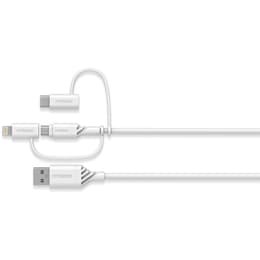 OtterBox Câble renforcé 3 en 1 USBA-Micro/Lightning/USBC - Série Performance, Blanc