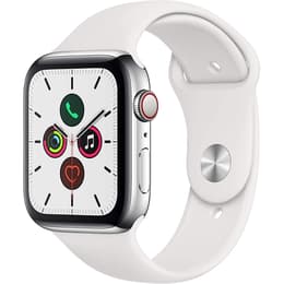 Apple Watch (Series 5) Septembre 2019 44 mm - Acier inoxydable Argent - Bracelet Sport Blanc