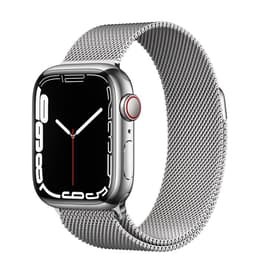 Apple Watch (Series 7) GPS + Cellular 41 mm - Aluminium Argent - Bracelet milanais Gris