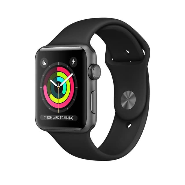 Apple Watch (Series 3) Septembre 2017 42 mm - Aluminium Gris sidéral - Bracelet Sport Noir