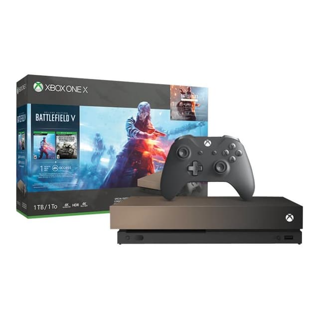 Xbox One X 1000Go - Or/Noir - Edition limitée Gold Rush Special Edition Battlefield V + Battlefield V
