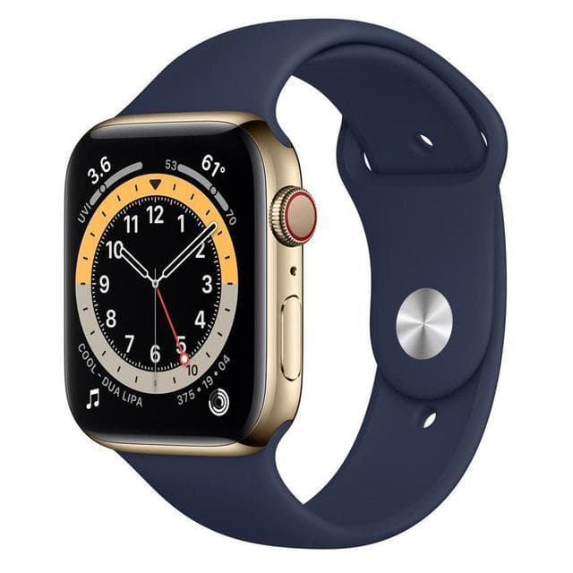 Apple Watch (Series 6) GPS + Cellular 40 mm - Acier inoxydable Or - Bracelet sport Bleu