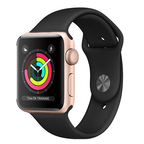 Apple Watch (Series 3) GPS + Cellular 42 mm - Aluminium Or - Bracelet sport Noir
