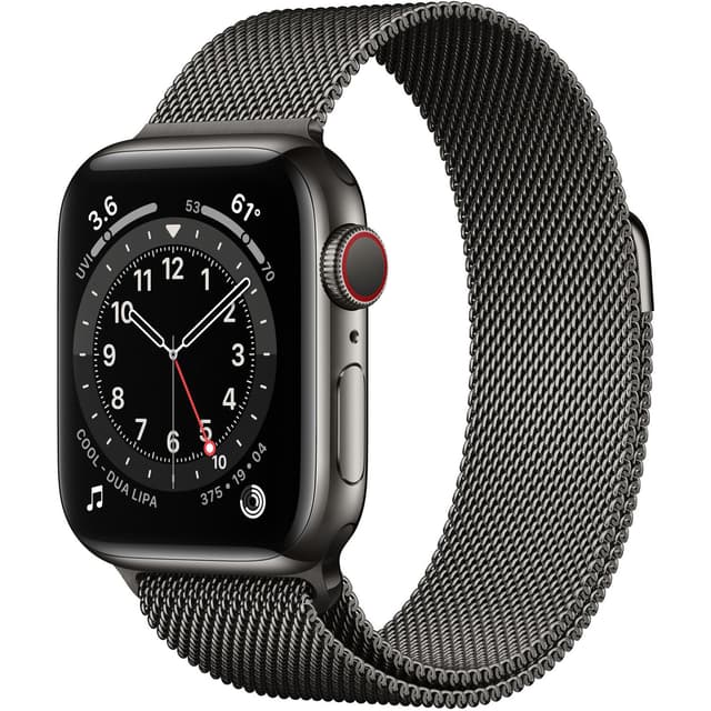 Apple Watch (Serie 6) Septembre 2020 40 mm - Acier inoxydable Graphite - Bracelet Milanais Gris Sidéral
