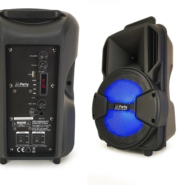 Enceintes sono Party Sound & Light Enceinte autonome mobile 8"/20cm à led - 300W - USB/BT/SD avec support trépied + Micro + télécommande