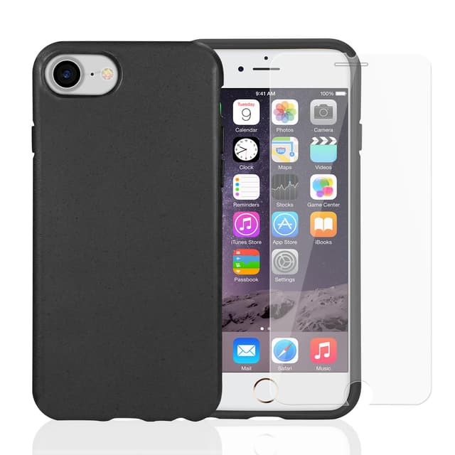 Coque et 2 écrans de protection iPhone 6/6S/7/8/SE (2020) - Compostable - Noir