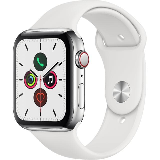Apple Watch (Series 5) GPS + Cellular 44 mm - Aluminium Argent - Bracelet Sport Blanc